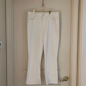 Ann Taylor white denim jeans frayed bottom. Size 14. Have been shortened.